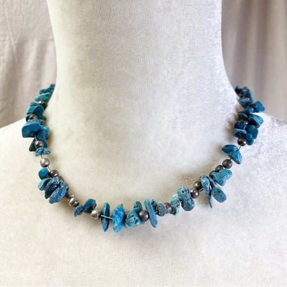 Vintage VJ Vicky Jousan silver and turquoise stone Necklace - Picture 1 of 6
